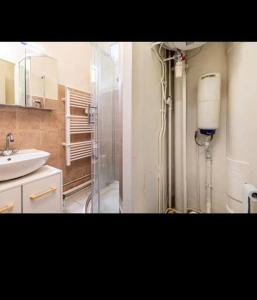 a bathroom with a shower and a sink at Appart Paris vue Tour Eiffel in Paris