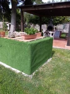 a green table with plants on it in a yard at Mamena in Paestum