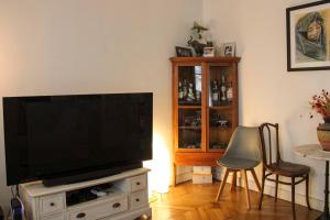 a living room with a flat screen tv on a entertainment center at Cozy and quiet apartment in the 15th in Paris
