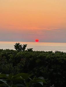 un tramonto sull'oceano con il sole in lontananza di Cala Azzurra a Cittadella del Capo
