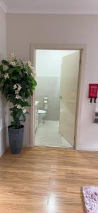 a bathroom with a toilet and a potted plant at One bedroom Apartment in Local shopping mall in Melbourne
