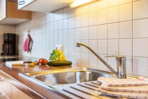 eine Küchentheke mit Spüle in der Küche in der Unterkunft Ronsolhof Schlern in Seis am Schlern