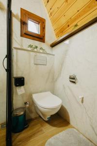 a small bathroom with a toilet and a window at Yerumoni bungalov in Çamlıhemşin