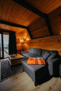 a living room with a couch and a table at Yerumoni bungalov in Çamlıhemşin