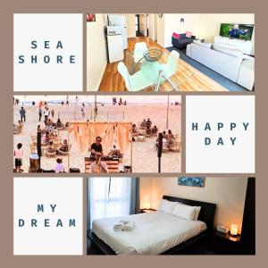 a collage of photos with a bed and a happy day at Seashore Memories - Sleeps 3 in Perth