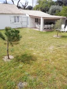 a house with a small pine tree in the yard at Maison de vacances La Menou in Saint-Pierre-dʼOléron