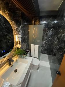 łazienka z toaletą i umywalką w obiekcie RIG Colonial Experience w mieście Santo Domingo