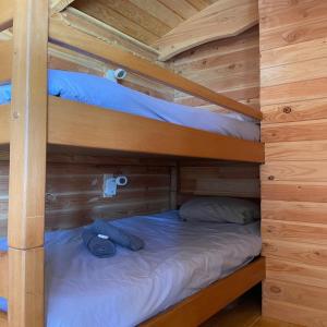 a bunk bed in a wooden cabin at La roulotte du verdon in Quinson