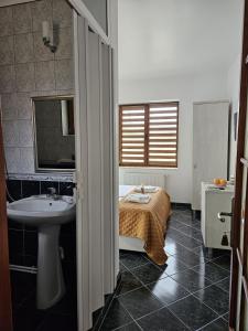 baño con cama y lavamanos en Villa Mugur en Două Mai