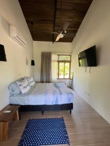 a bedroom with a bed and a tv on the wall at Casa Cacao in Talamanca