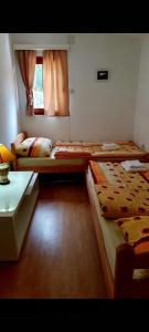 ムルコニチ・グラードにあるVikendica Mia Balkanaの二段ベッド2台と窓が備わる客室です。