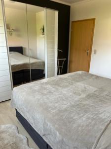 戈斯拉爾的住宿－Brockenblick，一间卧室配有一张床和镜子