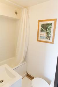 een badkamer met een toilet, een wastafel en een douche bij Lille Moulin, duplex lumineux 4P in Lille