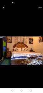 a bedroom with a bed with a bowl on it at One bedroom apartement with enclosed garden and wifi at Fes El Bali Fes in Fez