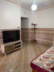 uma sala de estar com uma televisão de ecrã plano e um sofá em Amine em Nedroma