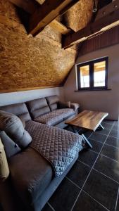 un salon avec un canapé et une table dans l'établissement Koliba, à Žabljak