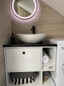 a bathroom with a sink and a mirror at Vikendica Dunja in Loznica +22 photos