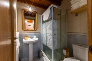 a bathroom with a sink and a shower and a toilet at Casa rural Los Cántaros. Zarapicos in Zarapicos