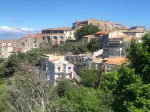 un gruppo di edifici su una collina alberata di La casetta di Vany a Nova Siri