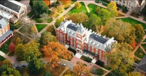 an aerial view of a large building in a park at King bed and Queen Sofa bed / room TV Wifi in Decatur