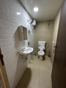 a bathroom with a toilet and a sink at Ravish Apartment, Juhu in Mumbai