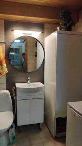 a bathroom with a sink and a mirror at Tahkontilhi in Kuopio