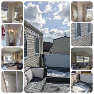 a collage of photos of a tiny house at Luxury Hot Tub Caravan Tattershall in Tattershall