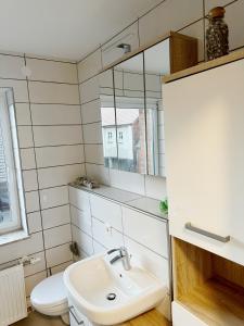 een badkamer met een wastafel en een toilet bij Vila Bösdorf Apartments in Rätzlingen