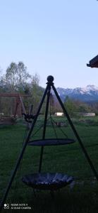 a swing set in a field with mountains in the background at Goramiba in Jurgów