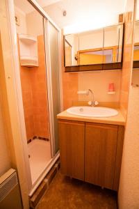 a bathroom with a sink and a shower at Résidence Le Grand Vallon - Studio pour 4 Personnes 193157 in Villarodin-Bourget