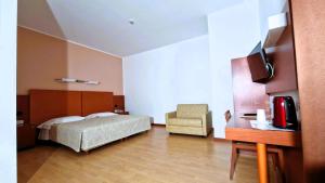 Habitación de hotel con cama y silla en Bella Italia Palace Hotel, en Novara