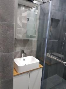 Et badeværelse på Sunny apartment near Mall Plovdiv