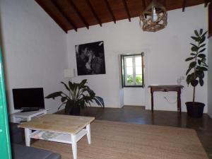 a living room with a table and a tv at CASA DIEGUITO, TURISMO RURAL in Valleseco