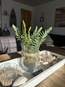un jarrón con plantas en una mesa en Strandperle 2 - a78241, en Loissin