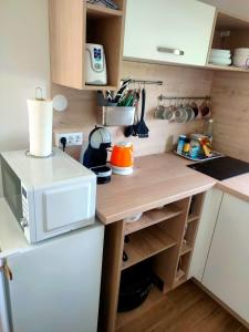 a small kitchen with a counter top with a microwave at APARTMA KAPELSKI FANT in Sveti Jurij ob Ščavnici