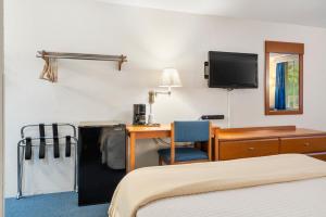ブランソンにあるAutumn Creek Bransonのベッドと机とテレビがあるホテルの部屋