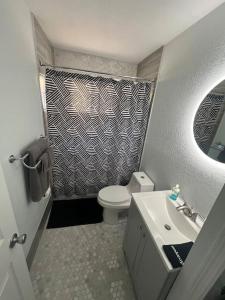 ein kleines Bad mit WC und Waschbecken in der Unterkunft Stadium Chic Oasis: Modern Retreat in Miami close to Beaches in Miami Gardens