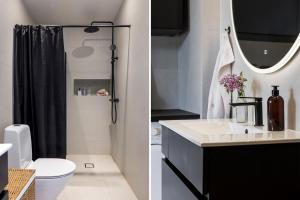 2 Bilder eines Badezimmers mit WC und Waschbecken in der Unterkunft Luxurious Couples Smart Home in Malmö