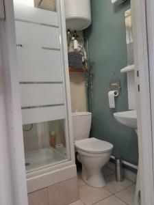 a bathroom with a toilet and a sink at Studio Cosy in Wissant