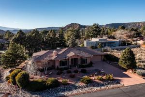 an aerial view of a house with a garden at Sedona Chapel Area Charm Red Rock Views, Outdoor Dining, Near Hiking, Pets OK in Sedona