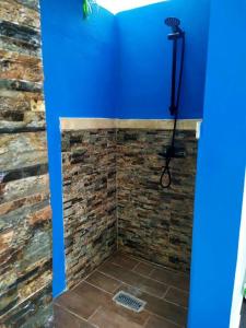 a shower in a bathroom with a stone wall at LaPileta809 in La Romana