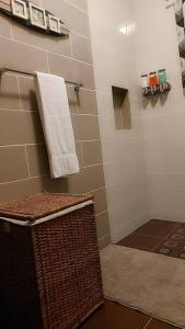 een badkamer met een handdoek en een mand bij LaPileta809 in La Romana