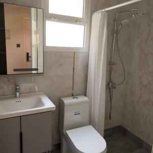 een badkamer met een toilet, een wastafel en een douche bij Elegance in Firq