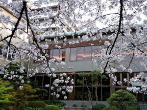 a building with white flowering trees in front of it at Suikoyen Hotel - Vacation STAY 53816v in Kurume