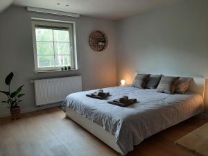 una camera da letto con un letto e due asciugamani di B&B De Levensboom a Tessenderlo