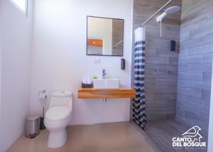 a bathroom with a toilet and a sink and a shower at Canto Del Bosque in San Vito