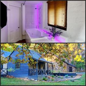 two pictures of a house with a bath tub at Daylesford - FROG HOLLOW ESTATE - One bedroom Homestead Villa - book for 3 nights pay for 2 - contact us for more details in Daylesford