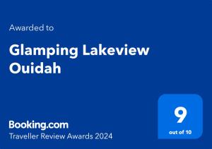 Un certificat, premiu, logo sau alt document afișat la Glamping Lakeview Ouidah