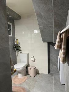 a bathroom with a white toilet in a room at Spitaki in Alepou +49 photos