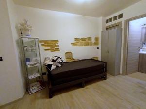 a bedroom with a bed and a book shelf at pesa apartment B&B in Ascoli Piceno